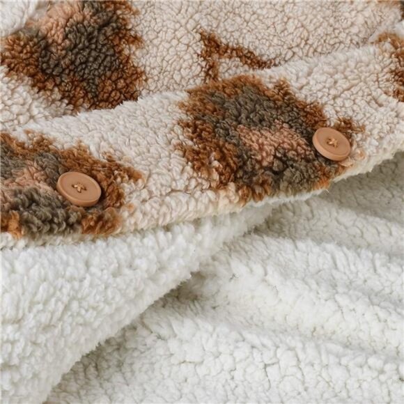 Reversible Aztec Tribal Print Sherpa Jacket Faux Fur Blanket Teddy Hoodie Jacket - Picture 5 of 6